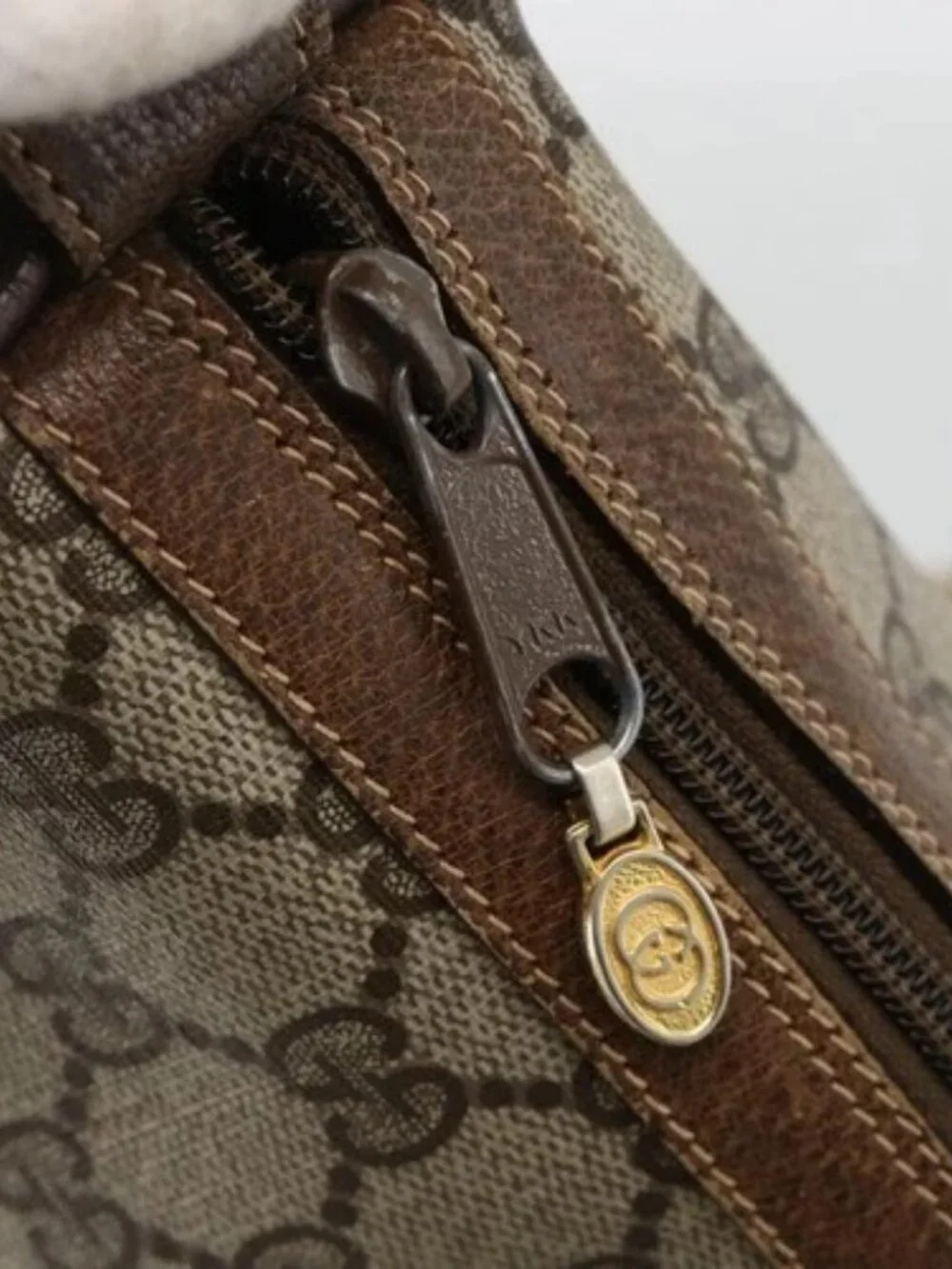 GUCCI GG Supreme Web Sherry Line Bag PVC Beige Gold 378 02 017 Auth BAZ162